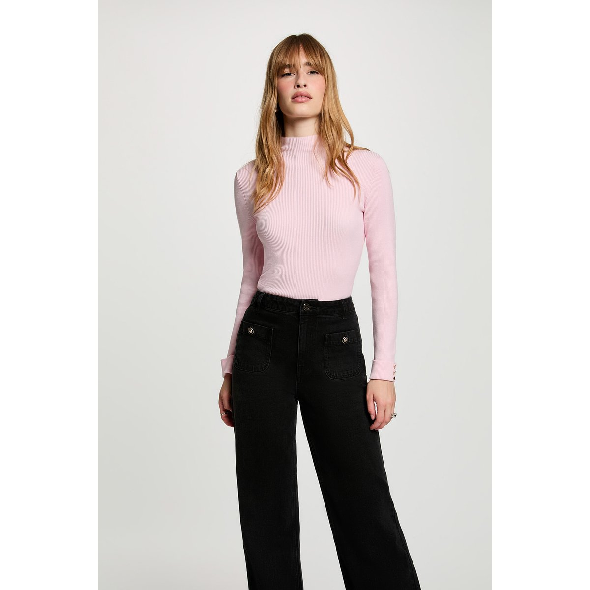 Pull col montant rose pastel, MORGAN