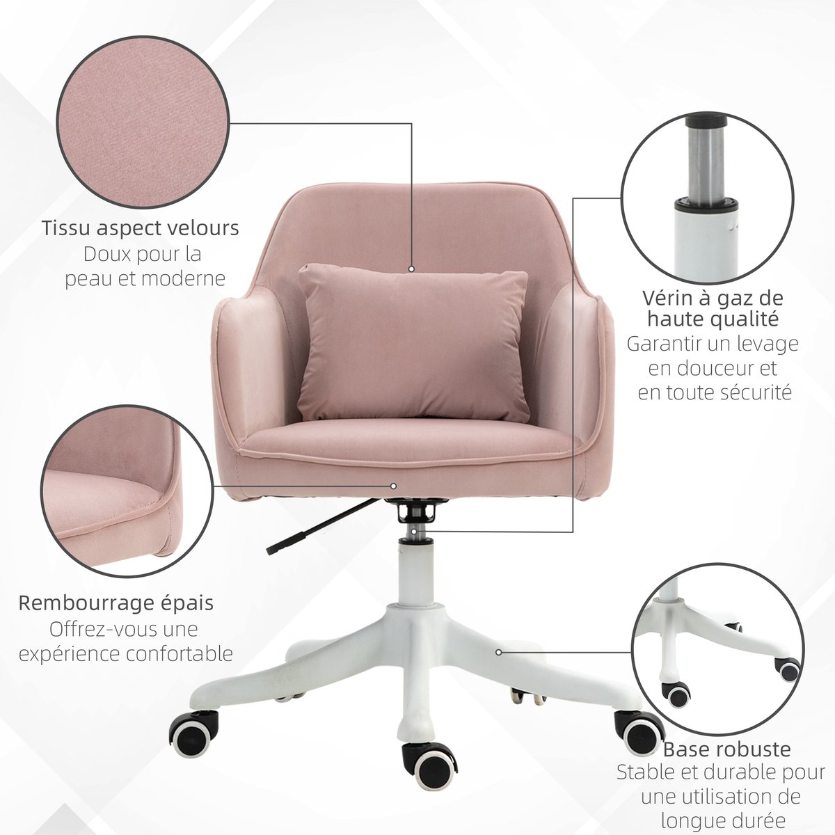 Fauteuil de bureau avec fonction massage rose poudré, HOMCOM