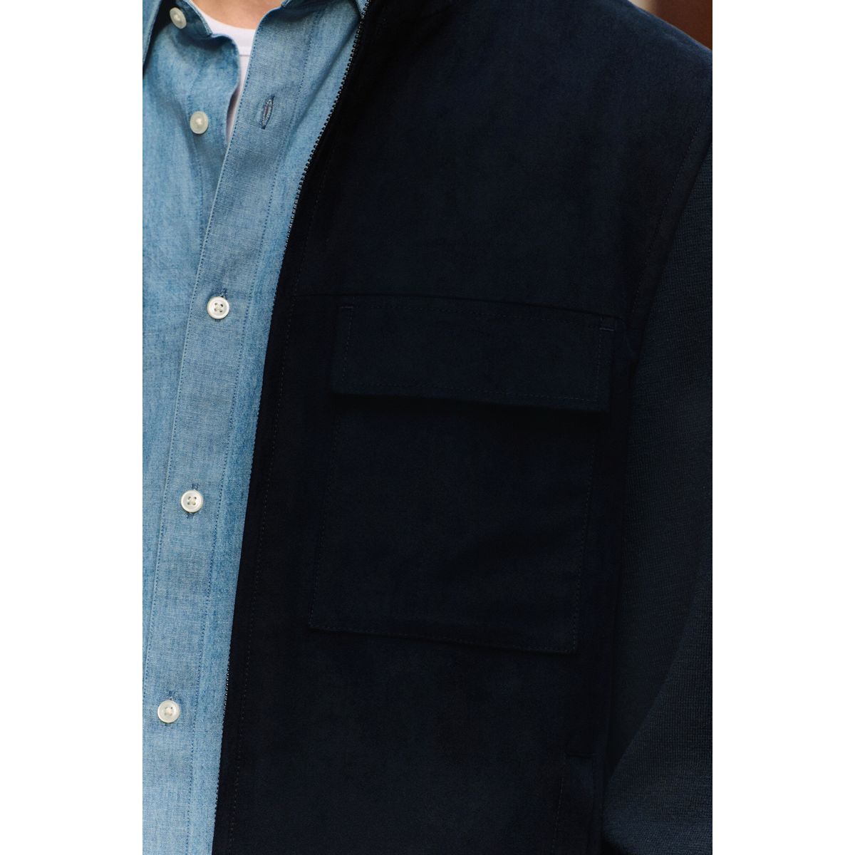 Veste en daim synthétique avec manches maille bleu marine, NEXT