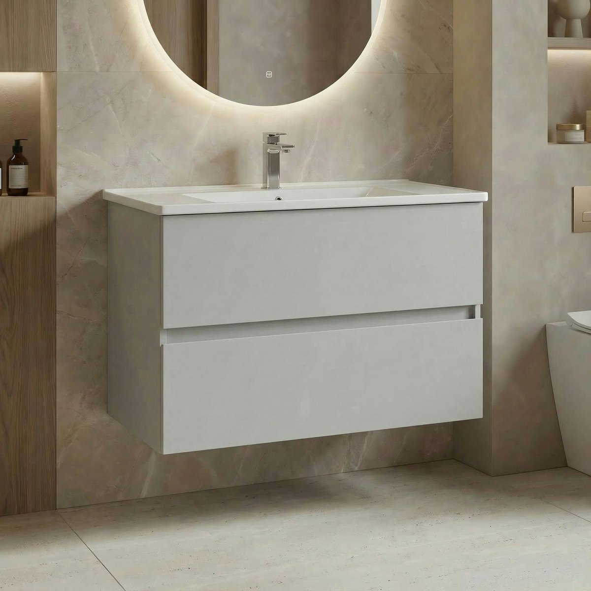 Meuble vasque suspendu 2 tiroirs 91 cm OCEA cachemire, PIER IMPORT