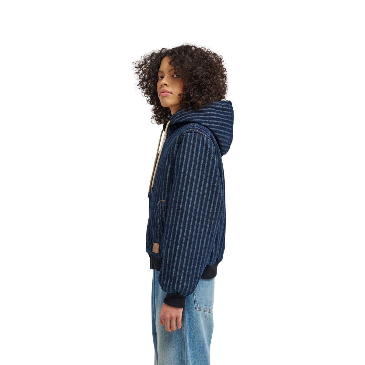 Veste en jean HOODED BOMBER JACKET bleu herringbone denim, ELEMENT