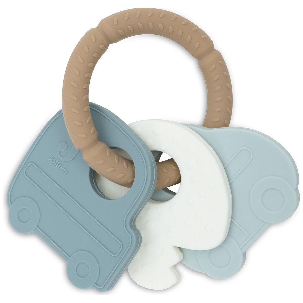 Anneau de dentition en silicone bleu, blanc, marron, JOLLEIN