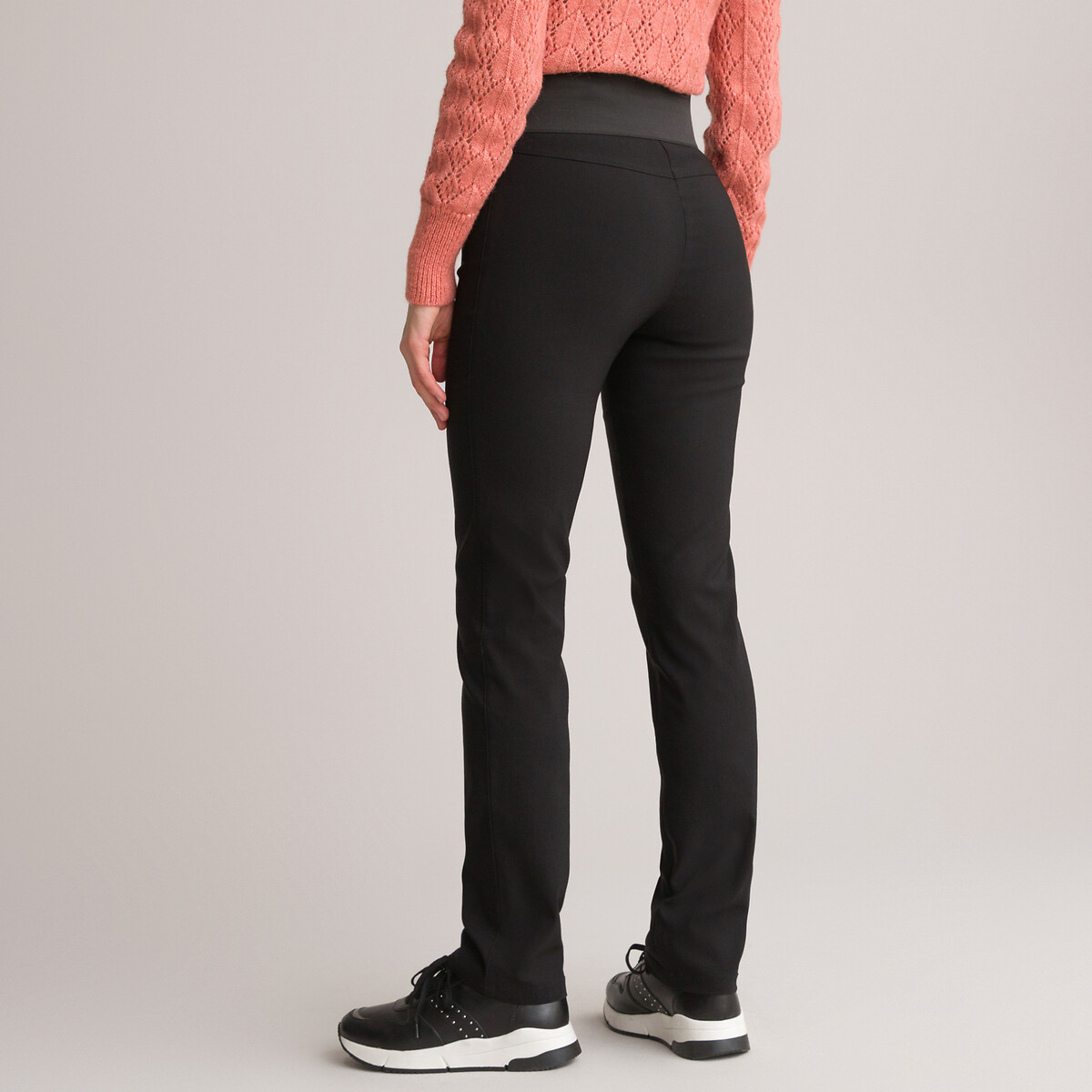 Straight Pull-On Trousers with Elasticated Waist, Length 30.5" black, ANNE WEYBURN