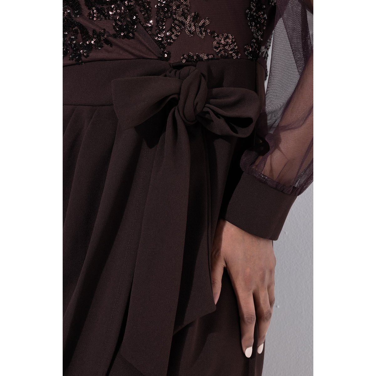 Robe portefeuille à paillettes marron, ULLA POPKEN