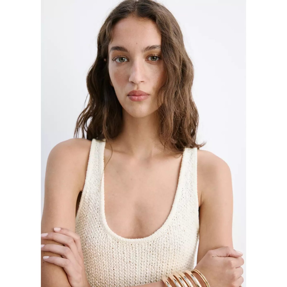 Combinaison tissu combiné ceinture écru, MANGO