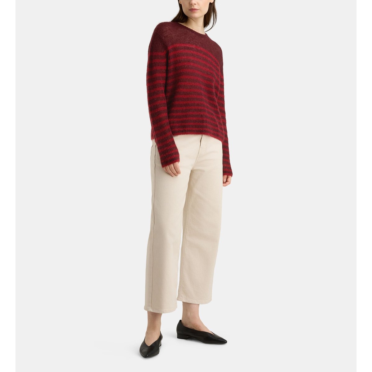 Pull droit finistere rayé en maille de laine mélangée bordeaux, GALERIES LAFAYETTE