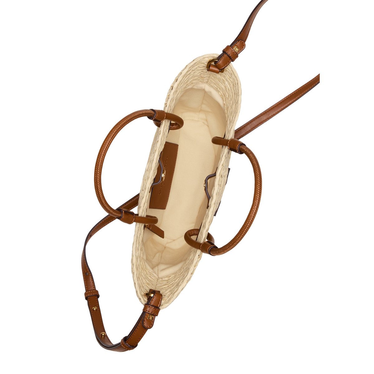 Shopper en raphia petit avec détails élégants en cuir véritable cognac, MARC O'POLO