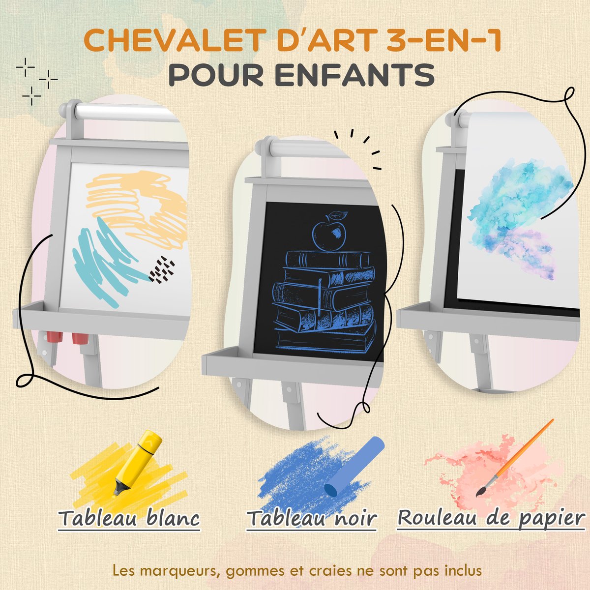 Chevalet pour enfants MDF Gris gris, rouge, AIYAPLAY