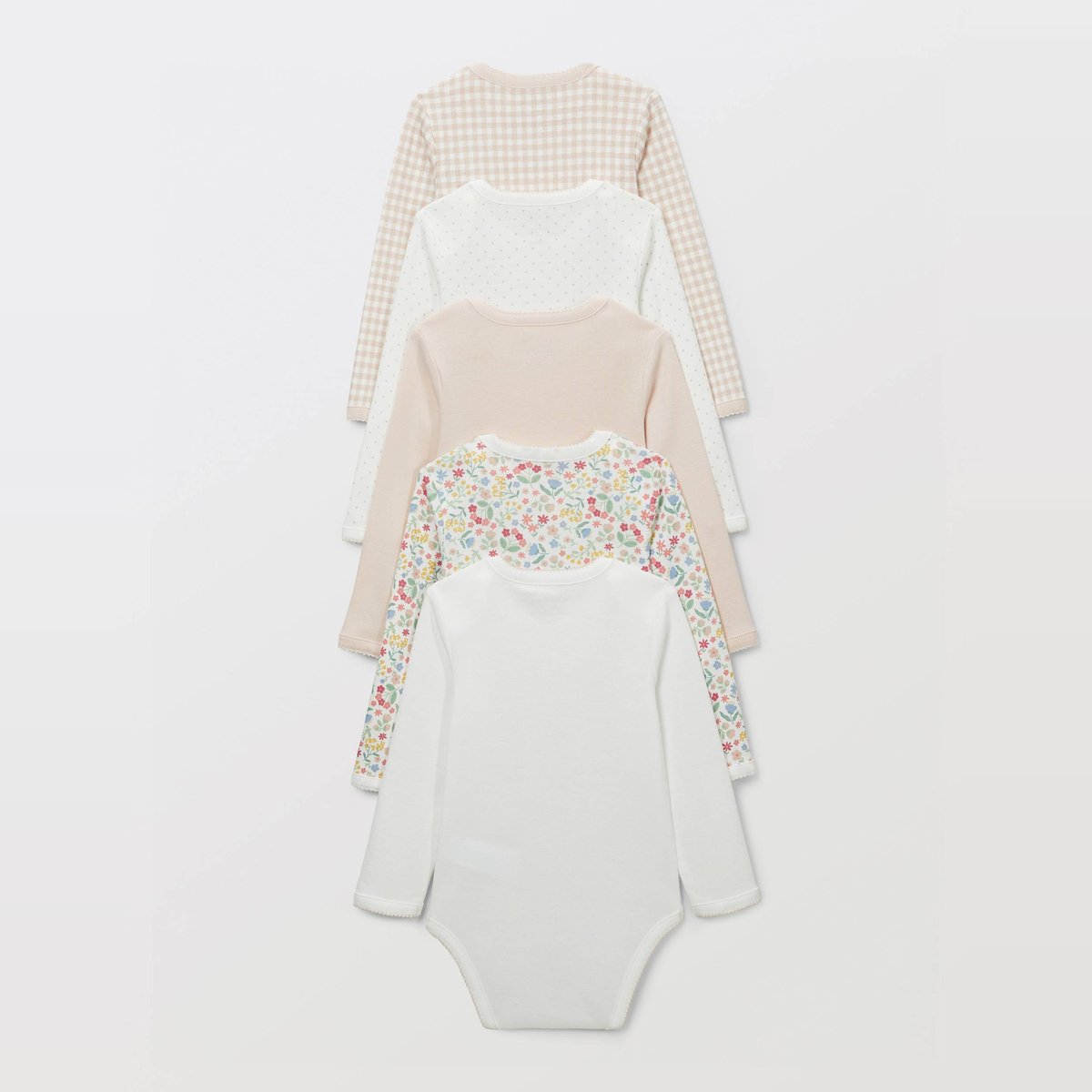 Lot de 5 bodies manches longues imprimé en coton BIO GOTS rosee, BOUT'CHOU