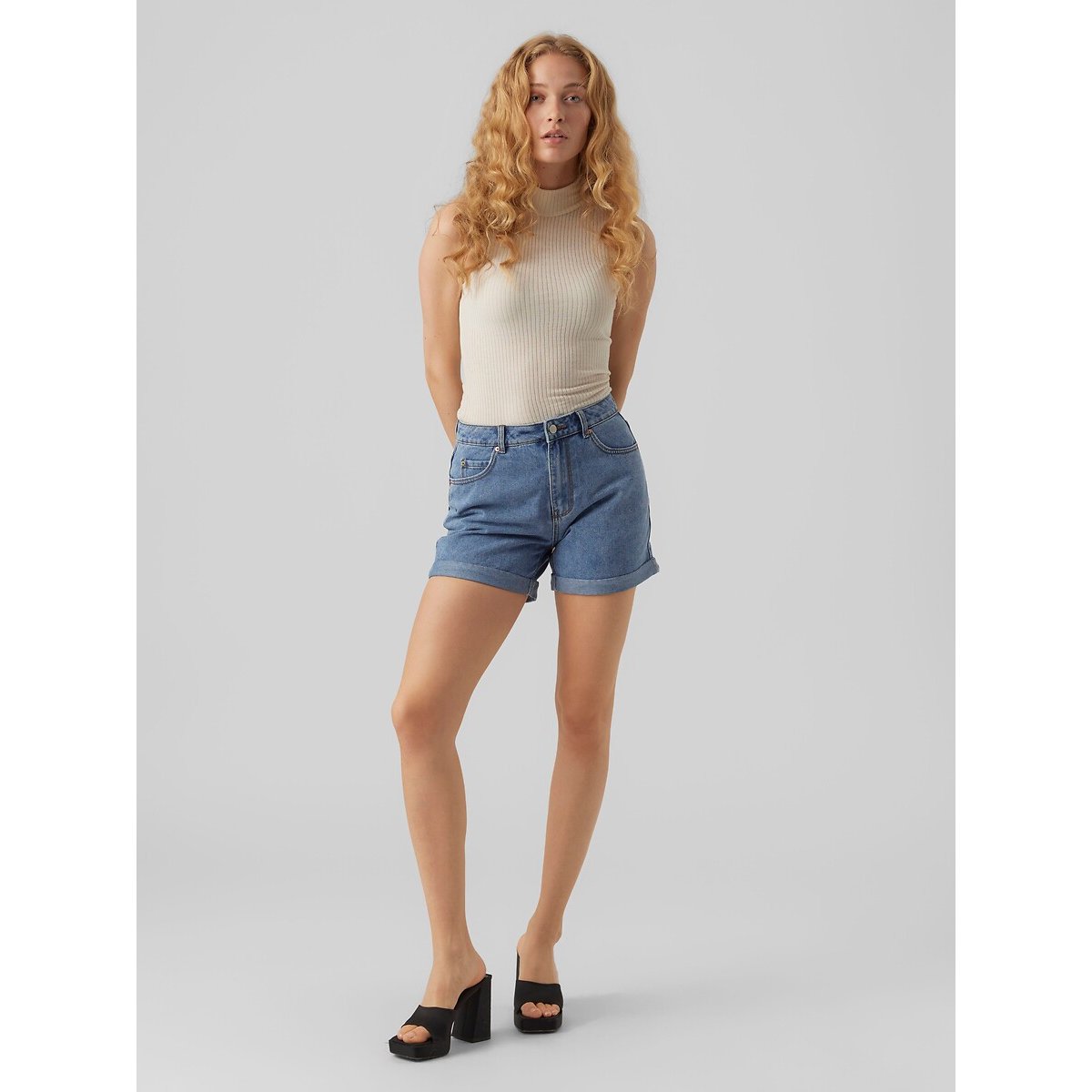 Shorts larghi, vita alta medium blue, VERO MODA