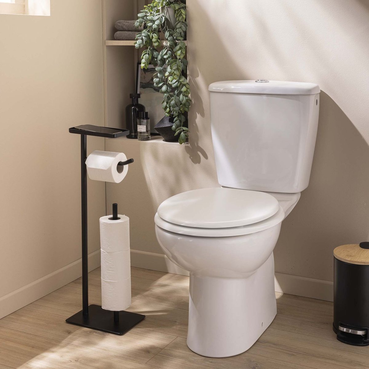 Dérouleur de papier WC avec porte-téléphone noir, TOILINUX