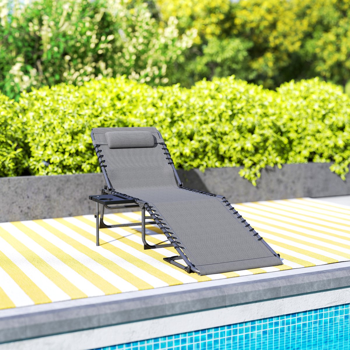 Chaise longue Tissu Oxford Gris gris, OUTSUNNY