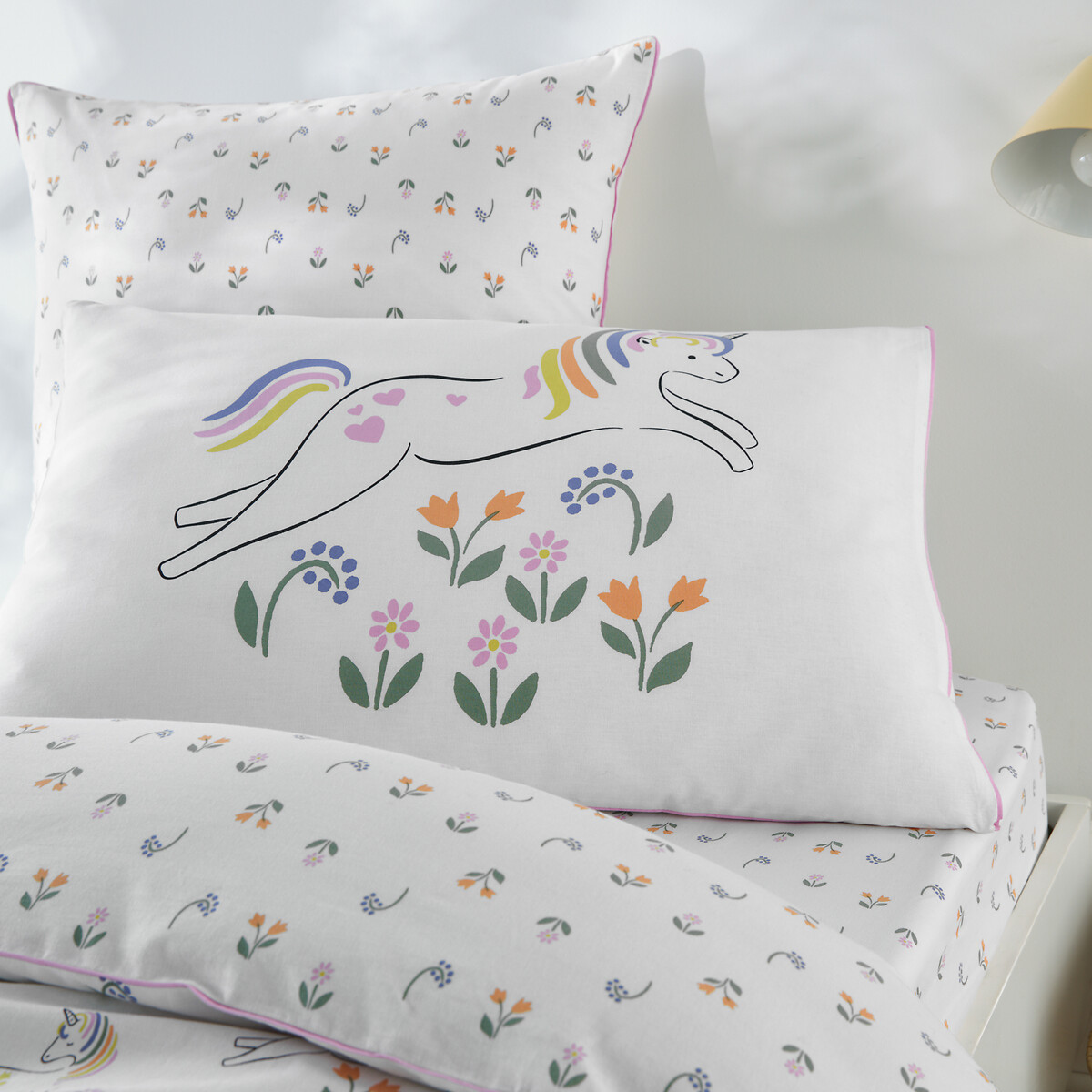 Tamila Unicorn Print 50% Recycled Cotton Child's Pillowcase animal print, LA REDOUTE INTERIEURS