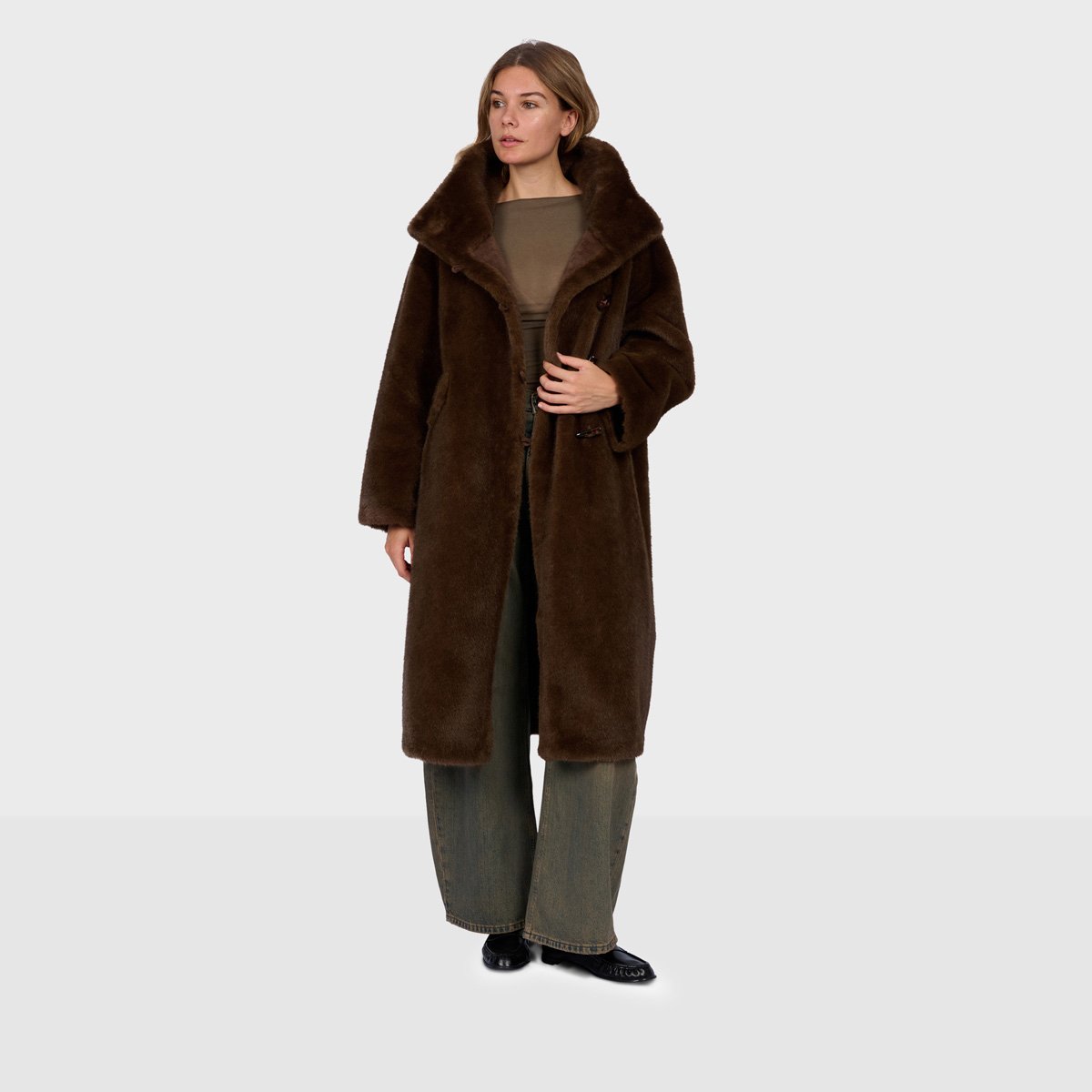 Manteau long à col montant JULIE chocolat, OAKWOOD