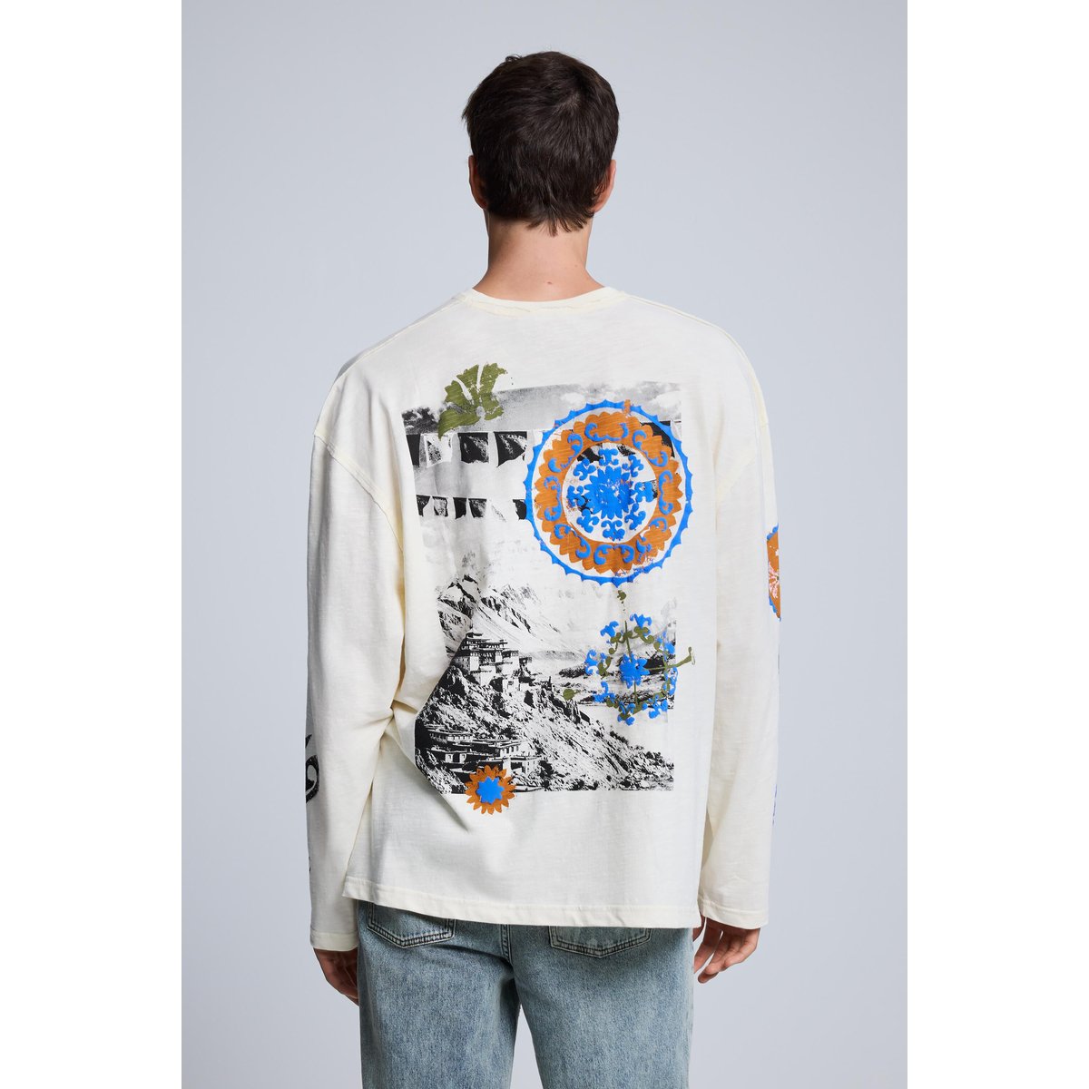 T-shirt à manches longues imprimé blanc, DESIGUAL