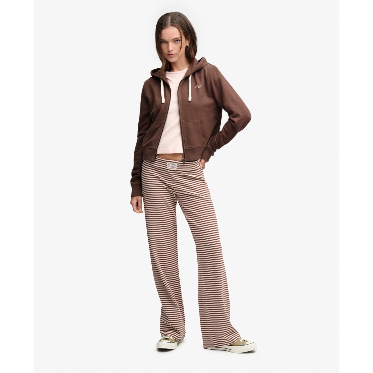 Sweat zippé à capuche Athletic Essentials Crop Coupe Décontractée marron châtaigne, SUPERDRY