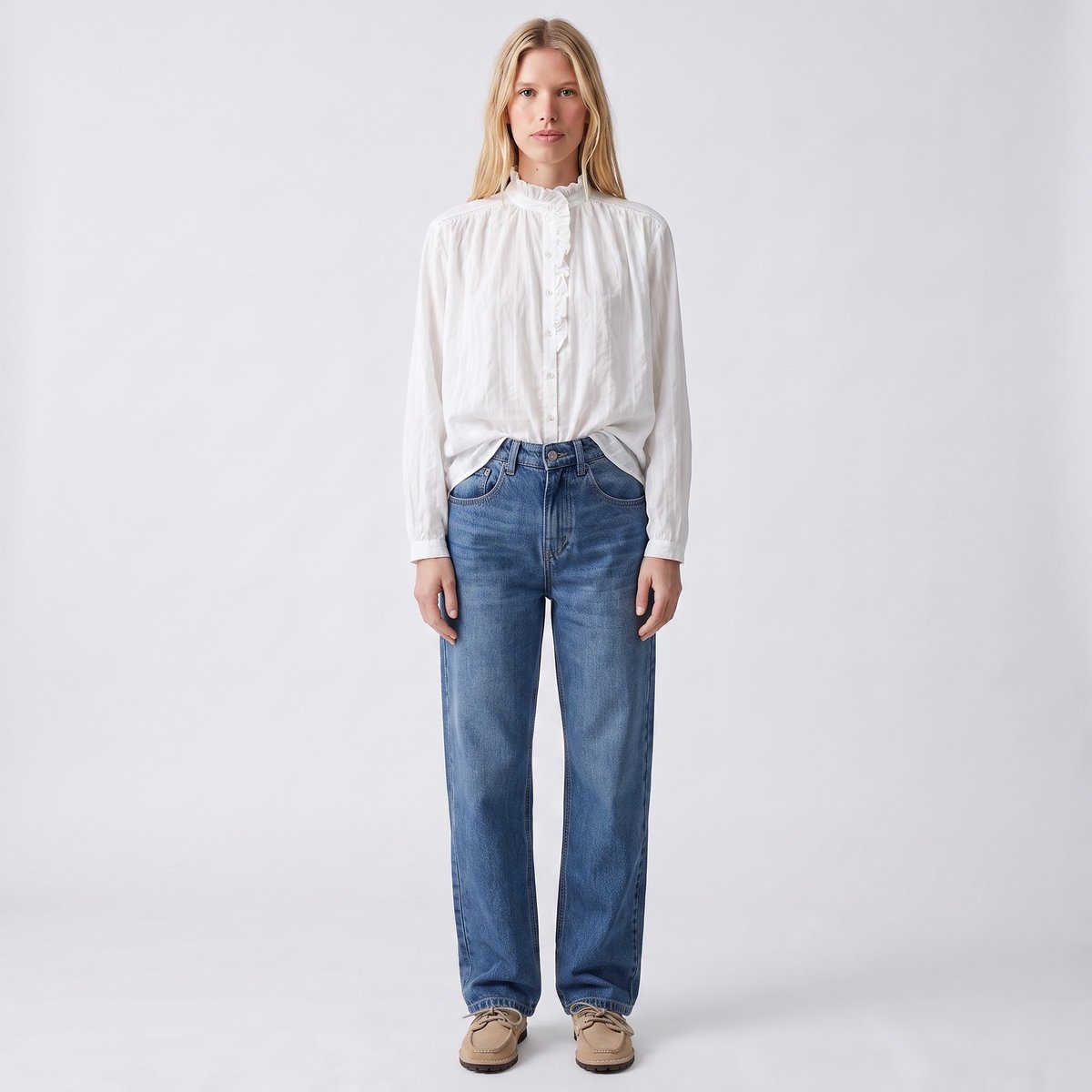 Chemise femme col officier froncé manches longues SALINA cream, ARTLOVE
