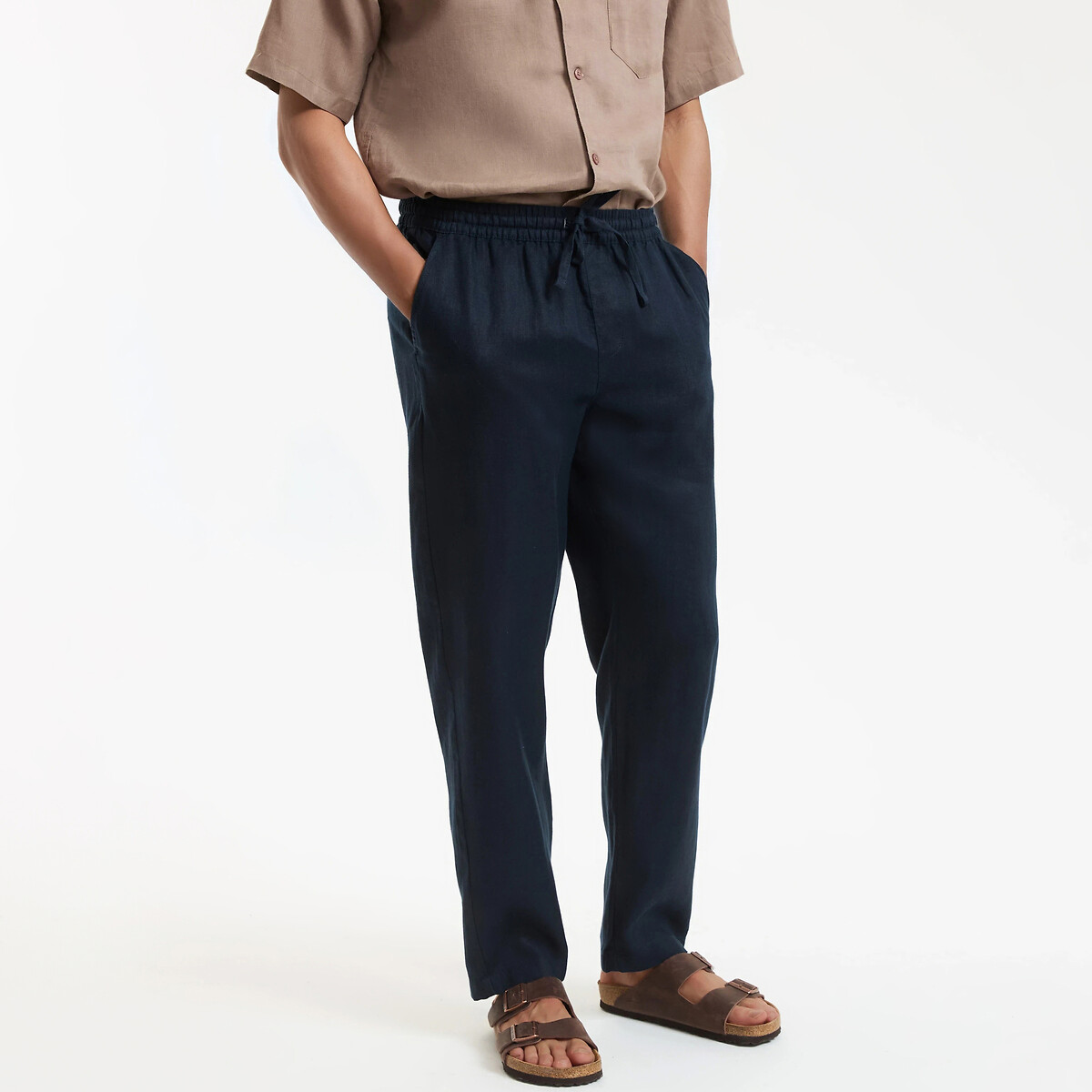 Pantalon droit en lin bleu marine, LA REDOUTE COLLECTIONS
