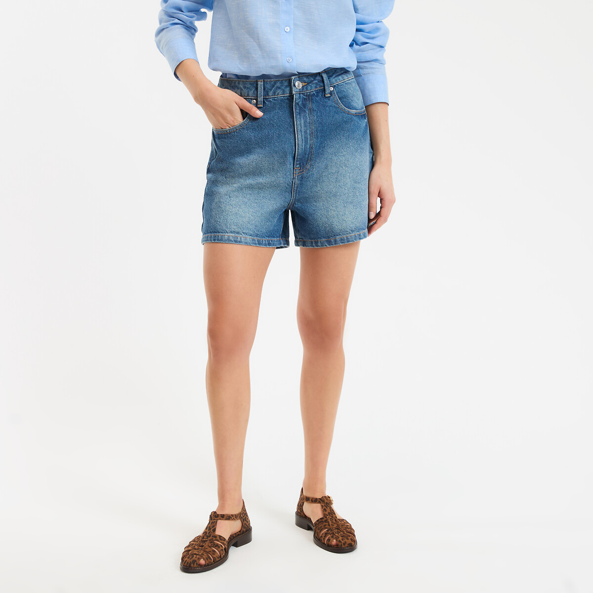 Short en denim, taille haute bleu stone, LA REDOUTE COLLECTIONS