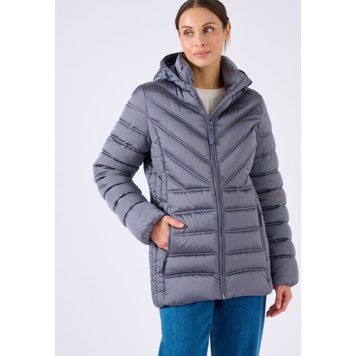 Parka tissu reliéfé Thermolactyl gris ardoise, DAMART