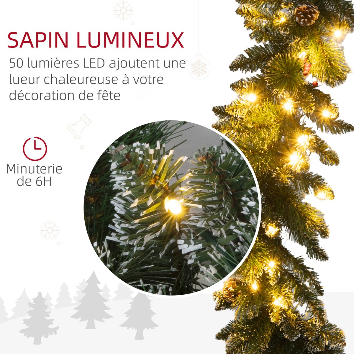 Guirlande de Noël Plastique Vert vert, HOMCOM
