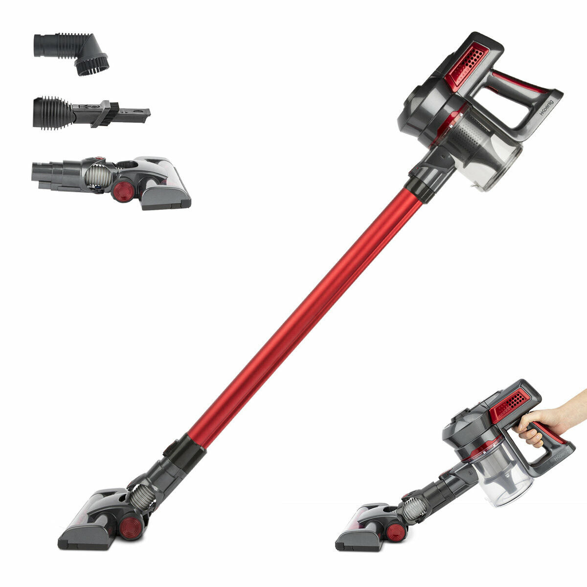 aspirateur balai 2 en 1 et pack filtres - up600+f600 rouge, H.KOENIG