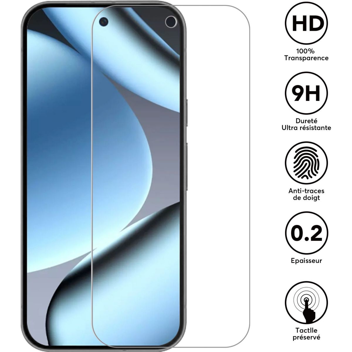 Protège écran Google Pixel 10A verre trempé X2 couleur unique, ESSENTIEL B