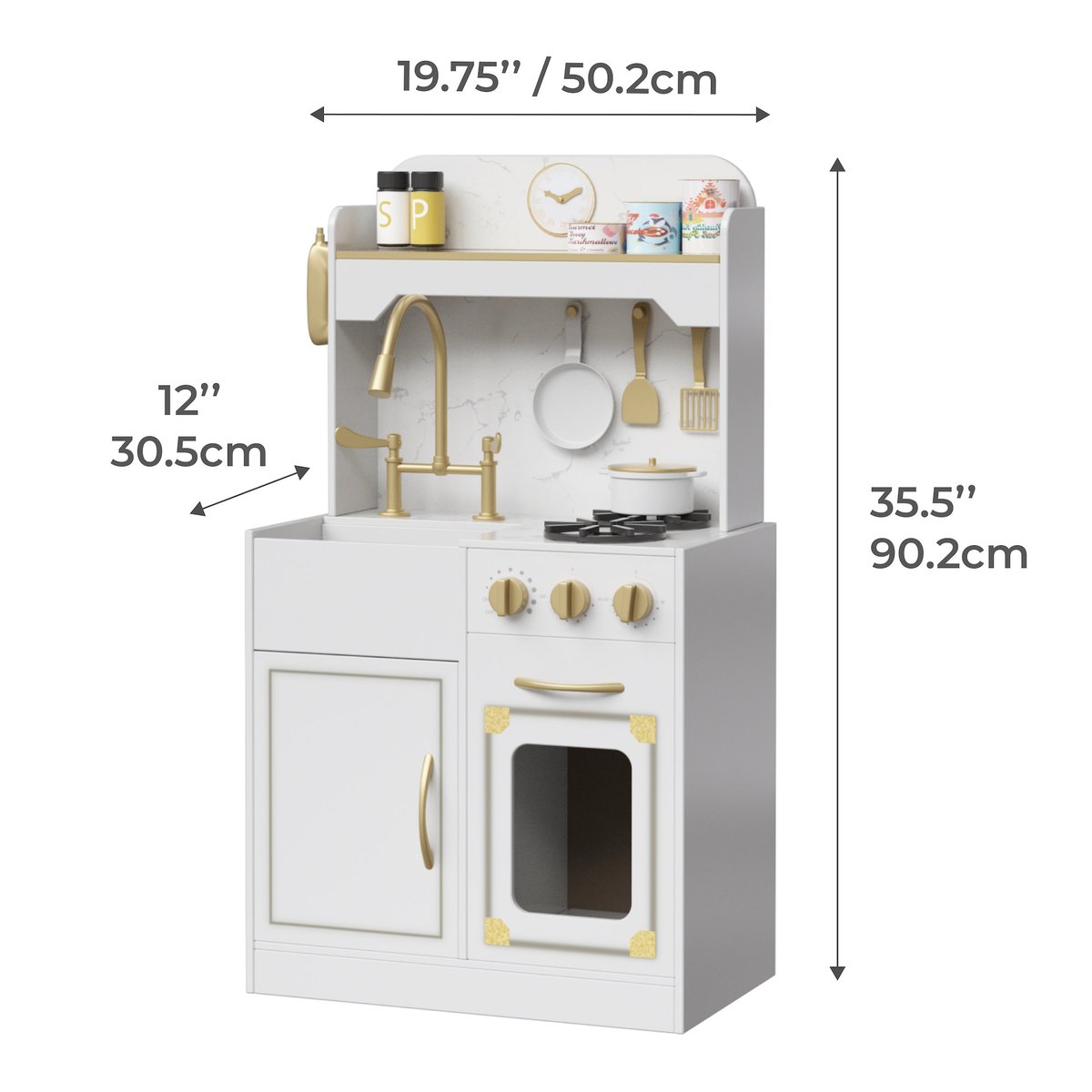 Cuisine enfant avec détails dorés, four et 11 accessoires, Blanc, VERSAILLES couleur unique, TEAMSON KIDS