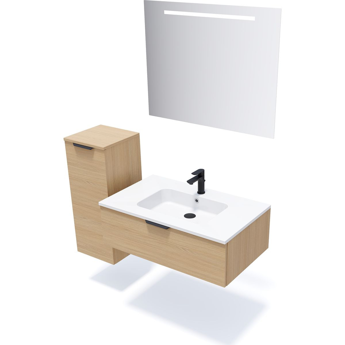 Meuble salle de bain vasque intégrée 1 tiroir - SOHO chêne clair, HOMIFAB