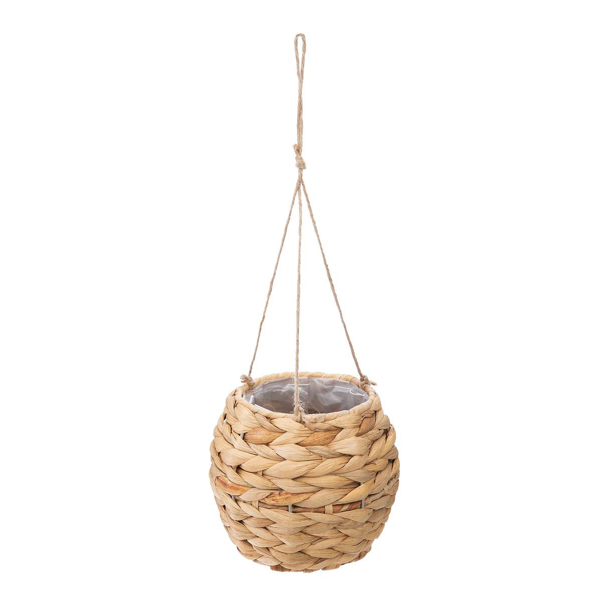Set de 2 pots suspendus tressés en jacinthe d’eau HYA beige, ATMOSPHERA
