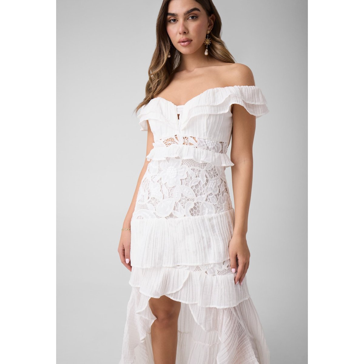 Dentelle Épaules Dénudées Dress blanc, GUESS
