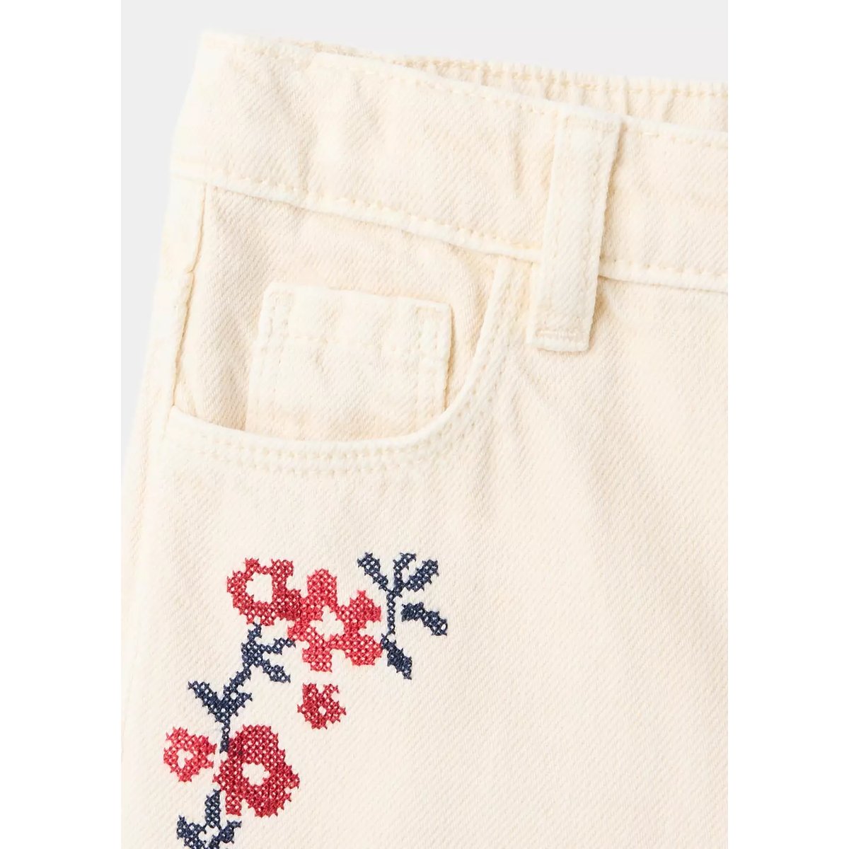 Jean droit avec motif floral brodé écru, MANGO BABY