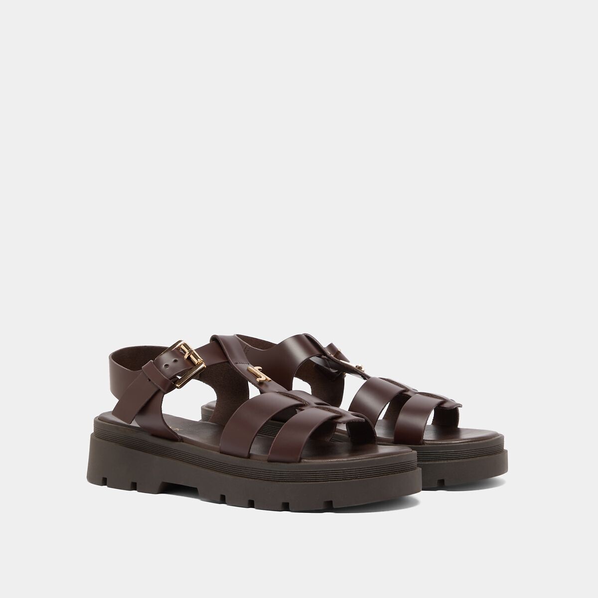 Sandales chunky en cuir Liverpool marron foncé, JONAK