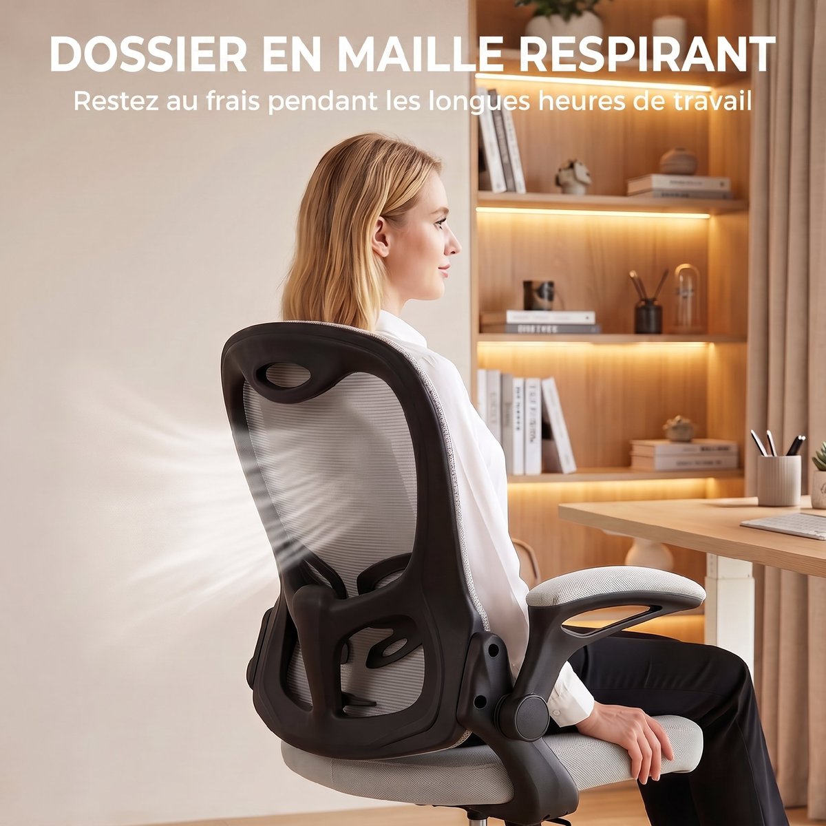 Chaise de bureau Maille (100 % polyester) gris clair, noir, HOMCOM