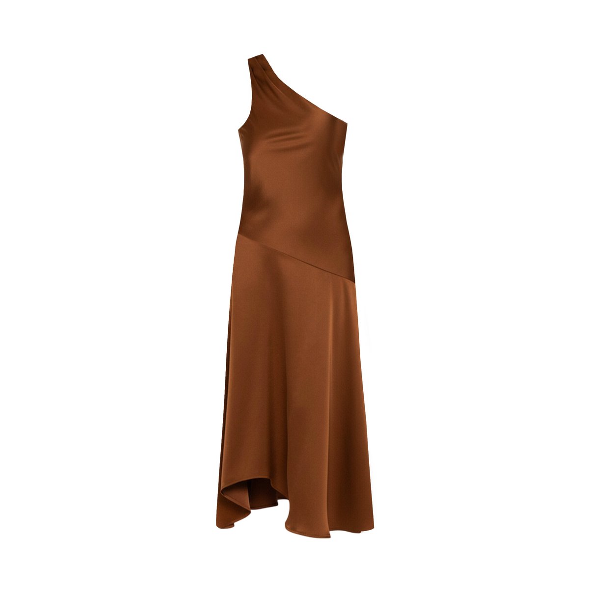 Robe midi couleur prune à décolleté asymétrique marron, THE-ARE