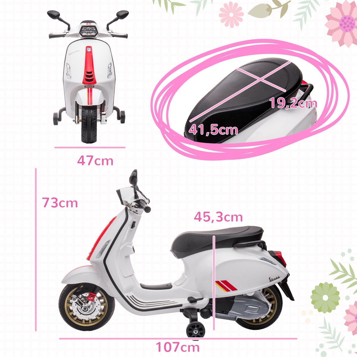 Moto électrique à conducteur assis PP Blanc blanc, rouge, noir, AIYAPLAY