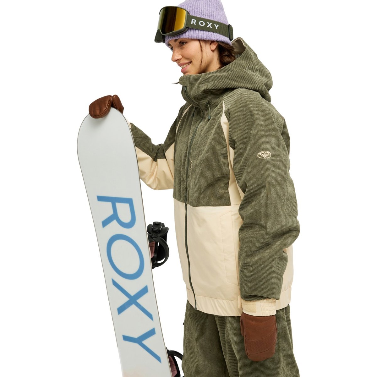 Veste de snow technique en velours côtelé 10K CRYSTAL CLEAR CORD. vert beetle, ROXY