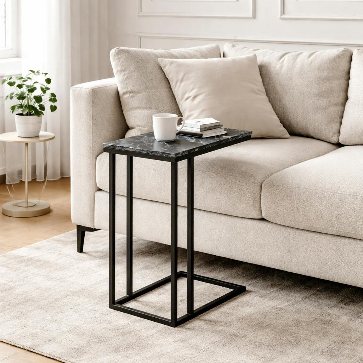 Table d'appoint marbre noir pour ordinateur DUOMO noir, PIER IMPORT