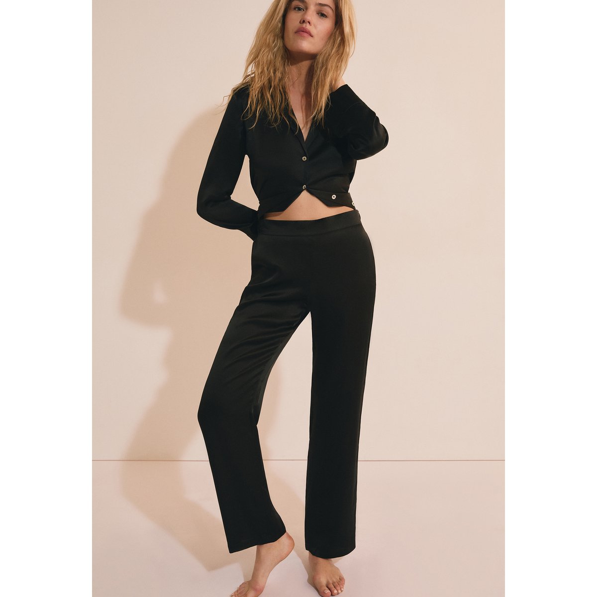 Pantalon de pyjama en soie PEARLY noir, ETAM