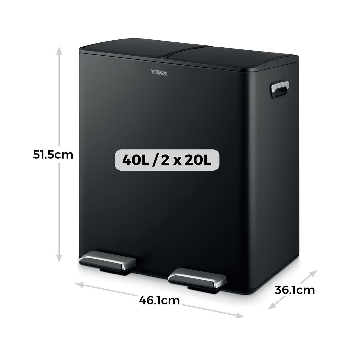 40L Recycling Pedal Bin black, TOWER