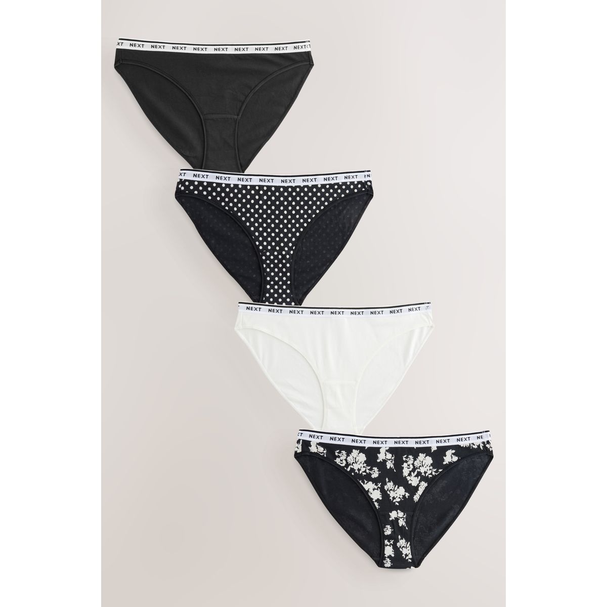 Culotte en coton à logo, lot de 4 noir/blanc, NEXT