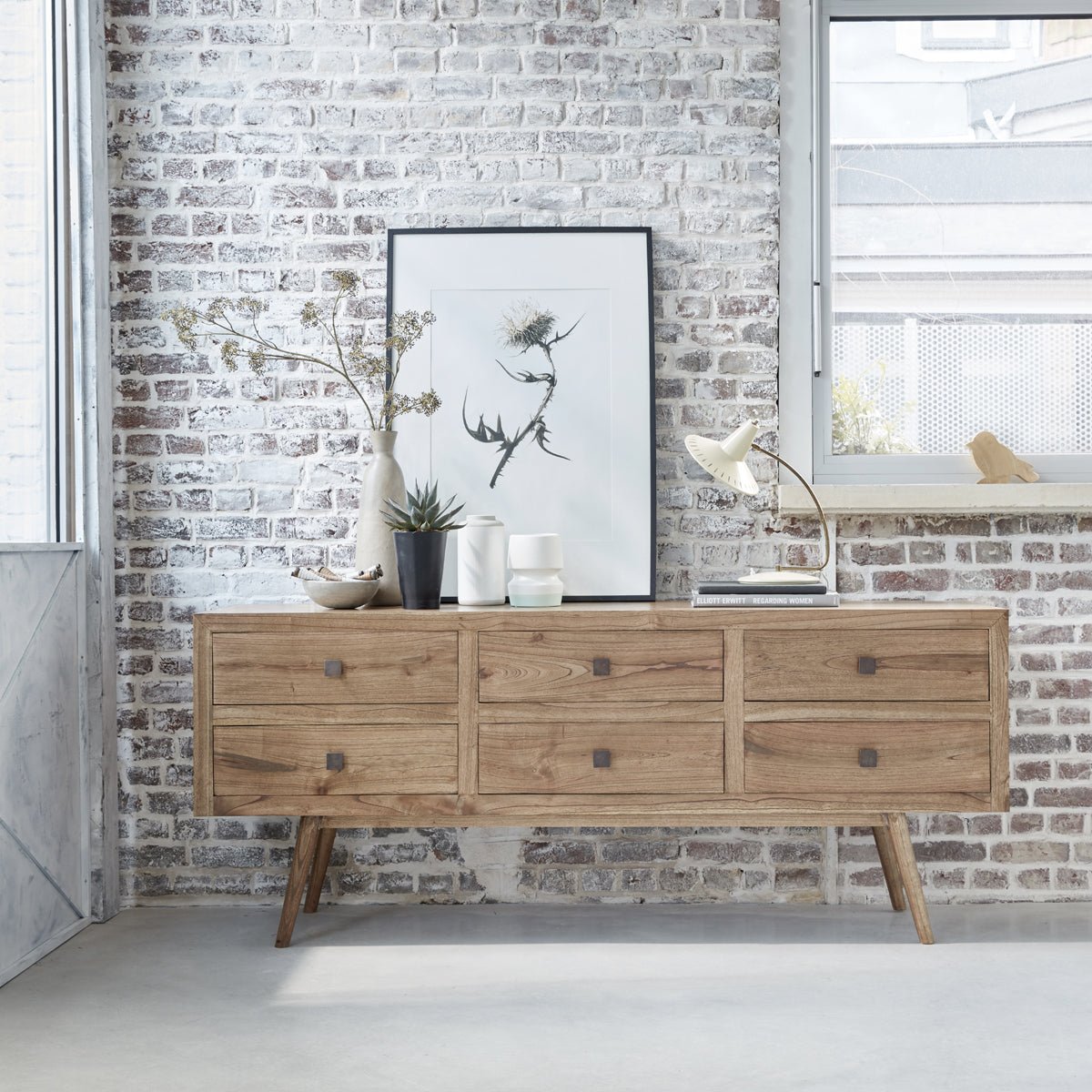 Commode en bois massif 200 cm 6 tiroirs  FELIX naturel, BERAH GETAH