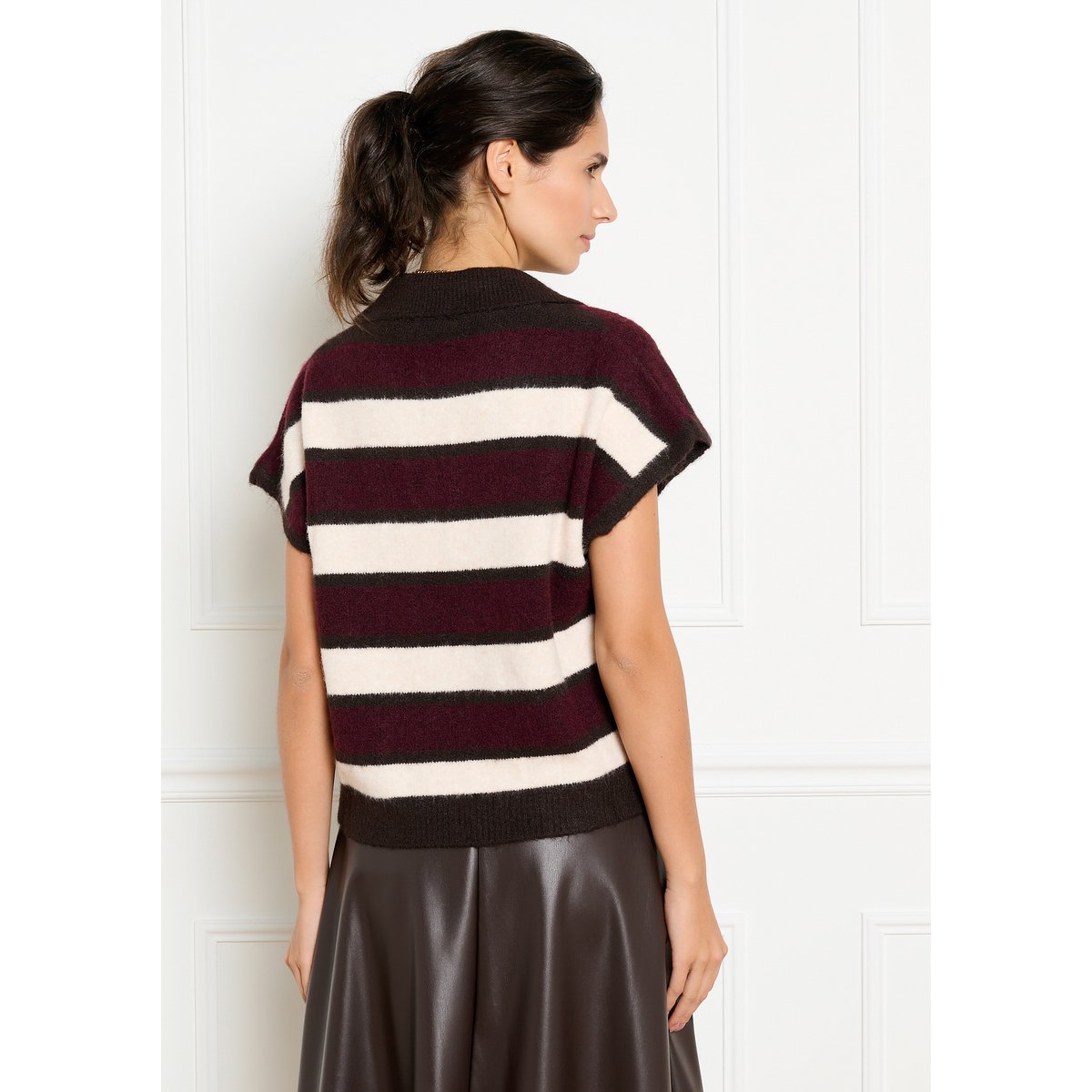 Pull polo à rayures blanc vanille, LOLALIZA