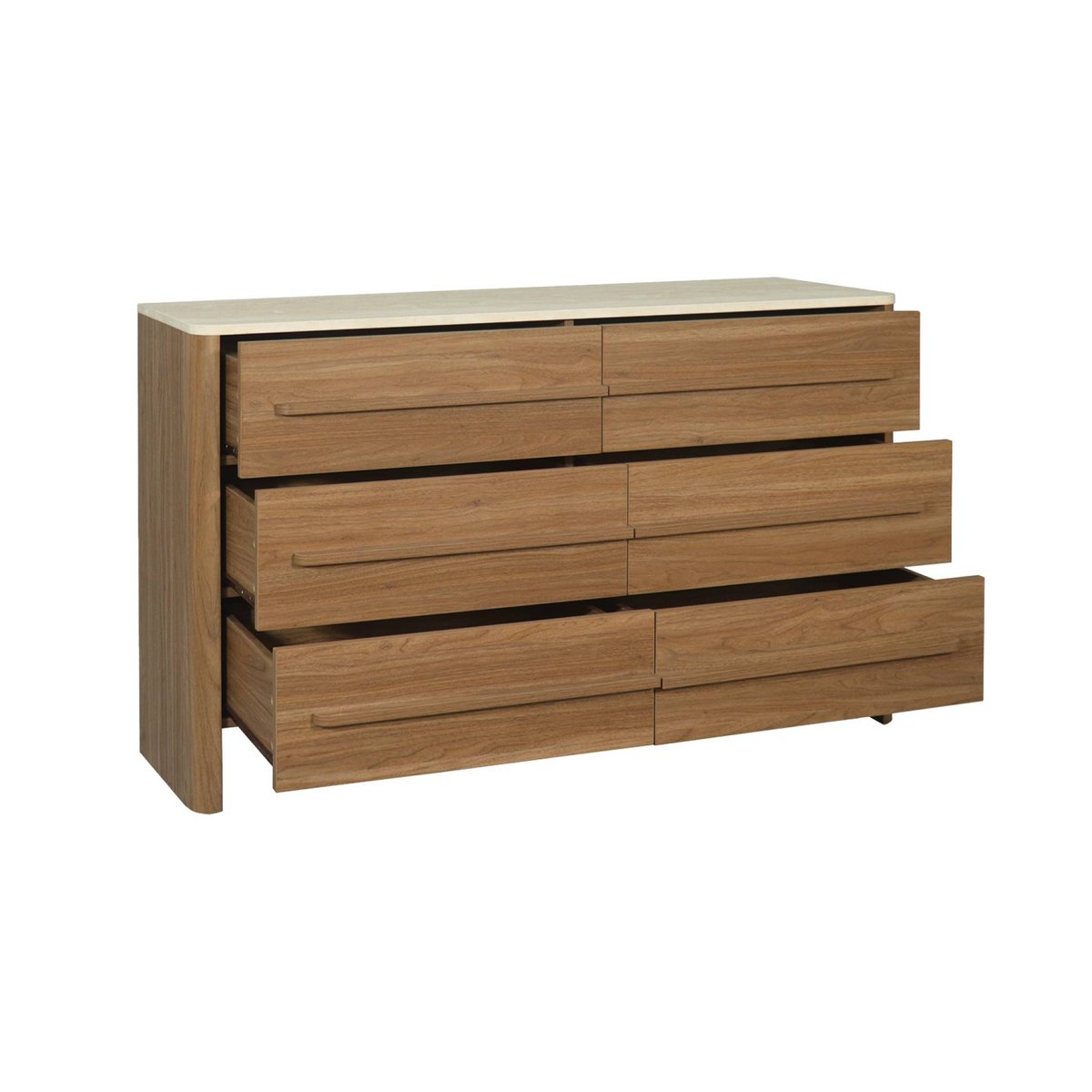 Commode décor bois et effet travertin 6 tiroirs  ARETHA noyer, SWEEEK
