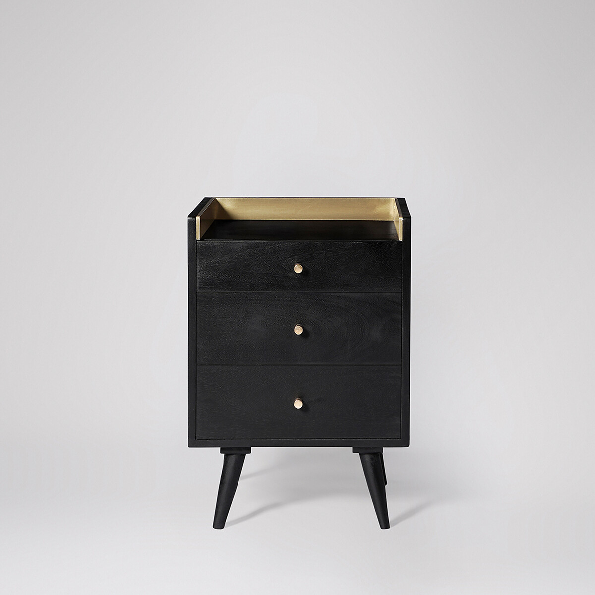 Fresco Mango Wood 3 Drawer Bedside Table black, SWOON