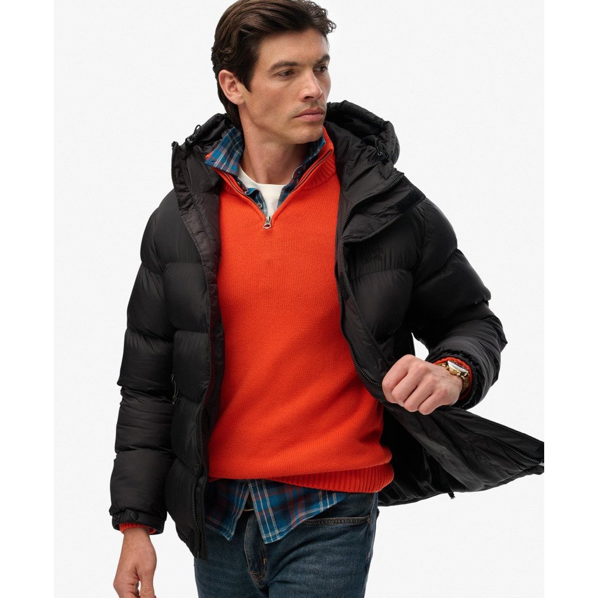 Doudoune Noire à Capuche noir, SUPERDRY