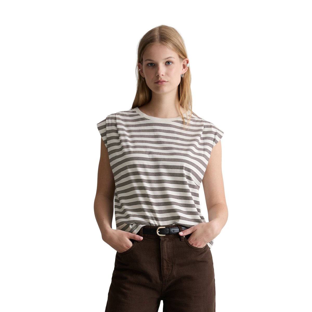 T-shirt rayé relaxed en pur coton organique blanc/noir, MARC O’POLO DENIM