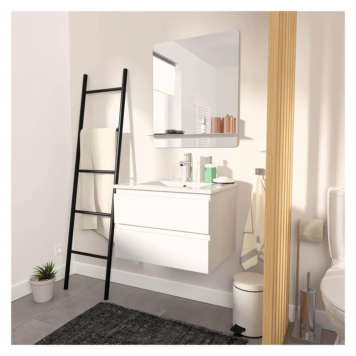 Meuble simple +vasque +miroir SORRENTO blanc, MOB IN