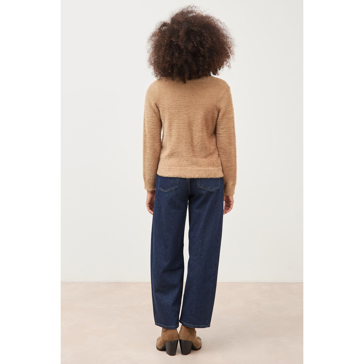 Pull droit col v manches longues camel, BONOBO