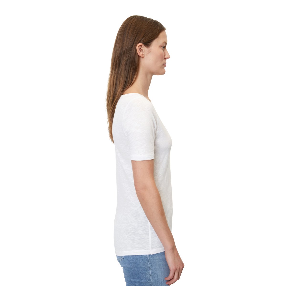 T-shirt en jersey slub regular à encolure bateau blanc, MARC O'POLO